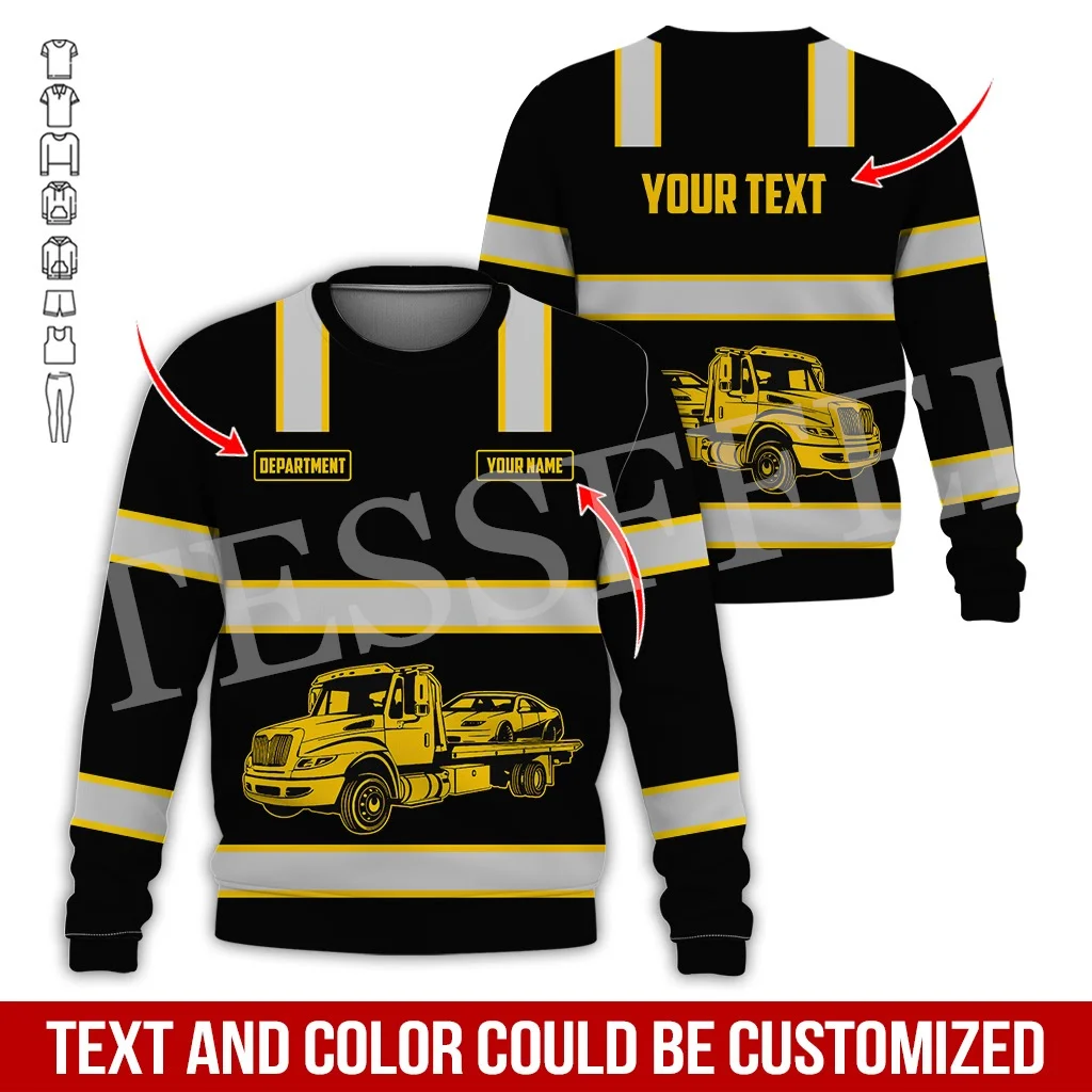 Custom Name Cosplay Worker Heavy Equipment Tow Truck Multicolor Retro Tattoo 3DPrint Harajuku Casual Pullover Jacket Hoodies A15