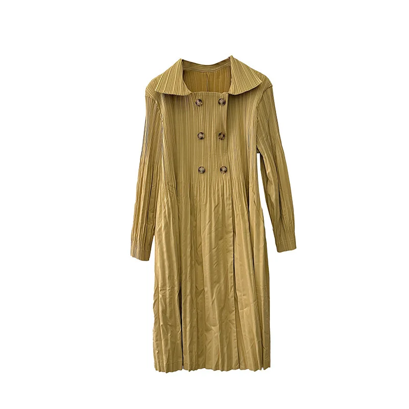 WHTREND خريف جديد معطف فضفاض مطوي منتصف طول مزدوجة الصدر طويلة الأكمام سترة معطف للنساء WH2029