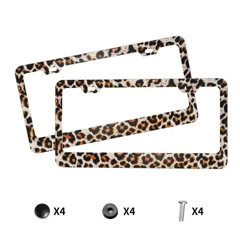 Brown Leopard License Plate Frames 2 Pack Abstract Cheetah Pattern Wild Animal Skin Aluminum License Plate Covers 12.3x6.3 Inch