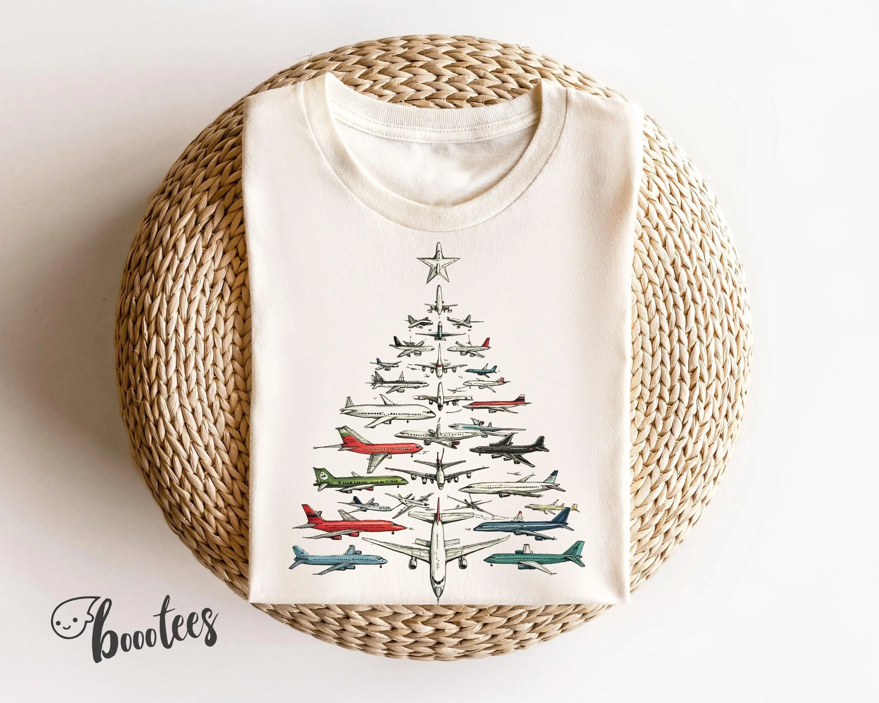 Airplane Christmas Tree T Shirt Unique Retro Style Illustration Art Pilot Flying Flight Planes Jets Aerospace