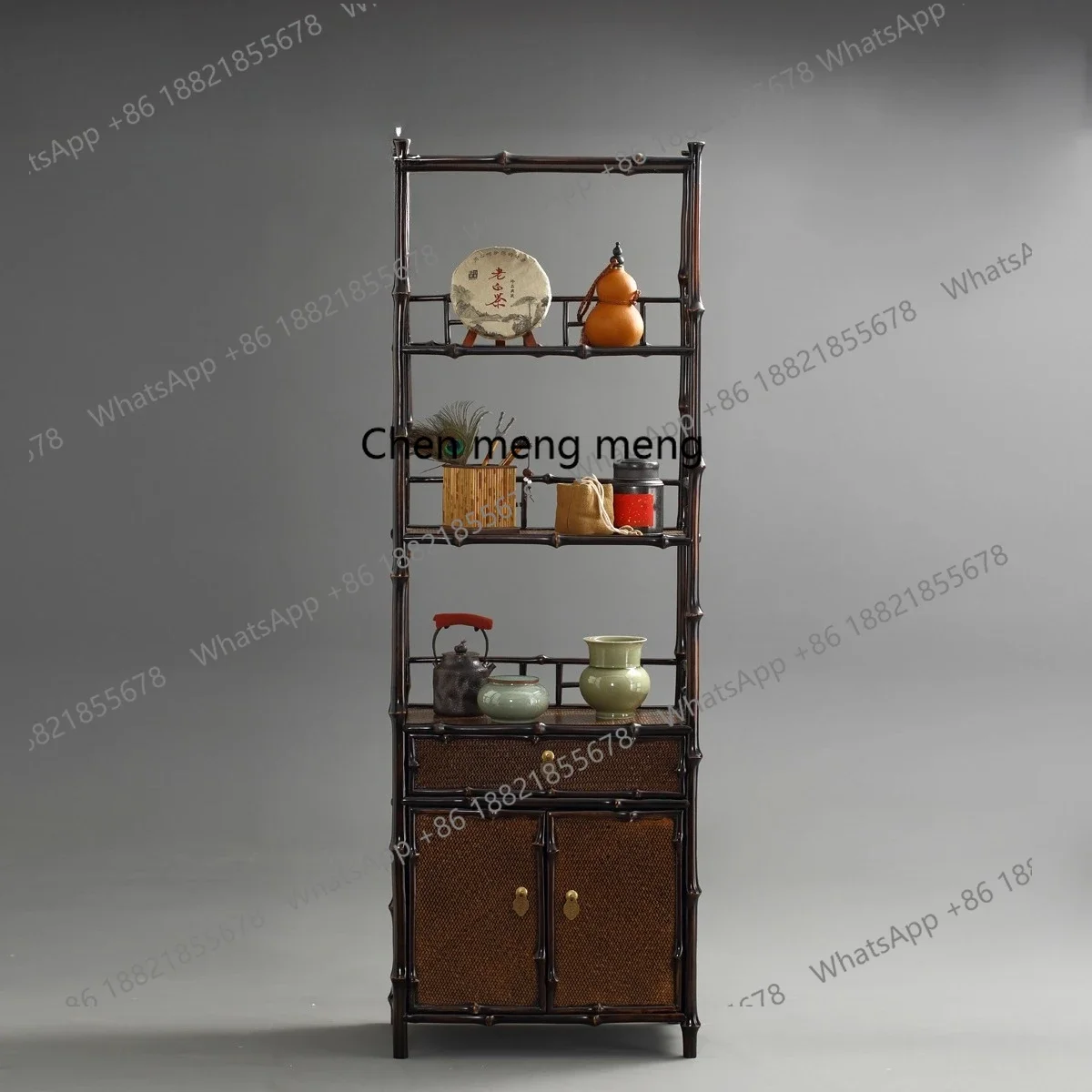 

cc182Bookcase handmade lacquer tea set storage bookshelf tea rack bamboo woven floor rack