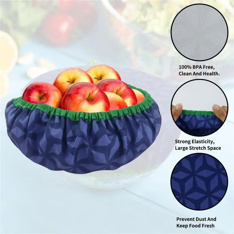 Bowl Covers Set Elastic Food Storage Covers 3 Reusable Fabric Bowl Lids For Food Storage Container Durable Kitchen Supplies