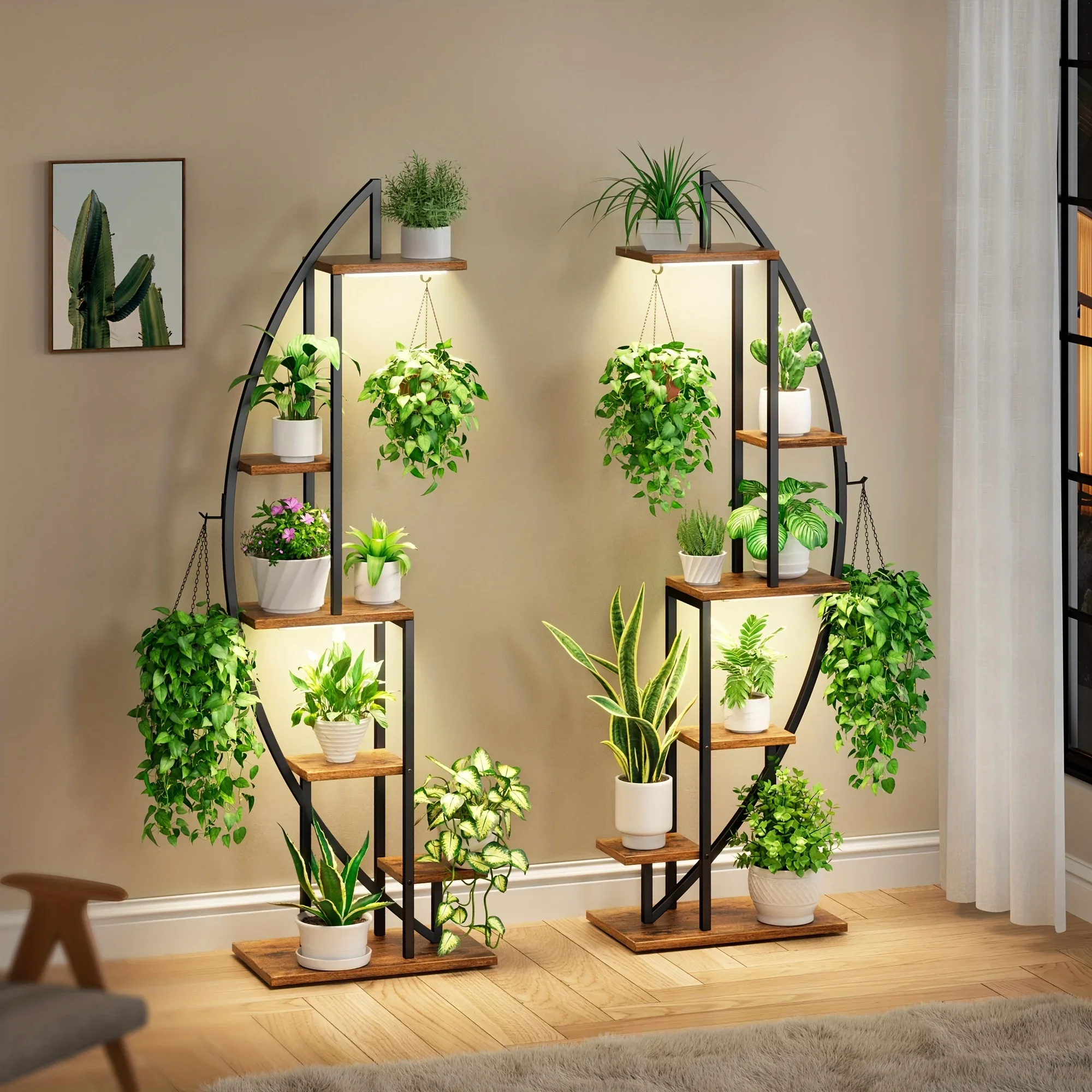 2pcs Indoor Plant Stands with Grow Lights, 6-tier Indoor Display Stands, 63