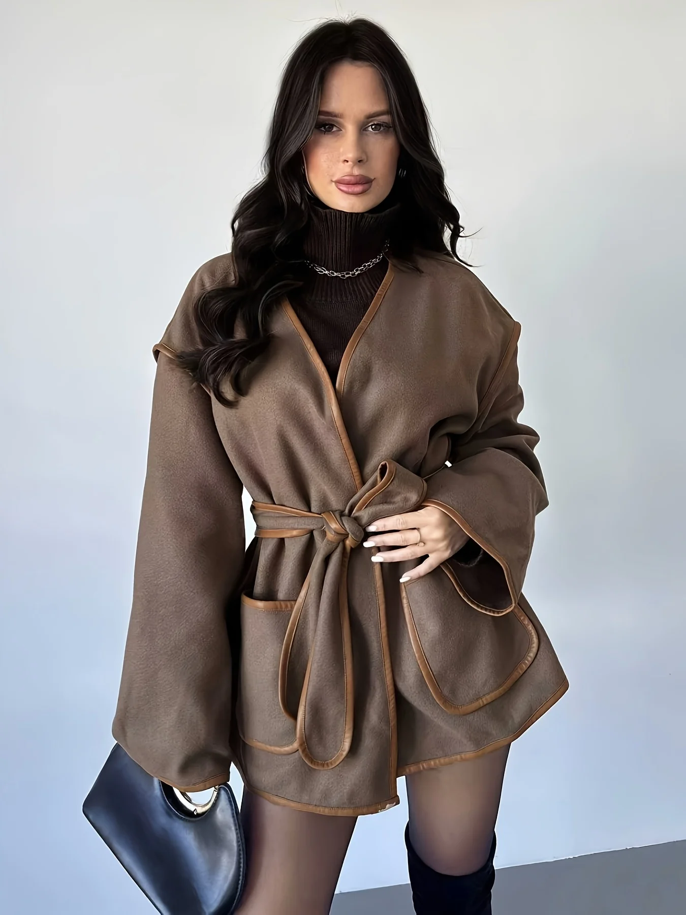 سترات نسائية جديدة للخريف والشتاء بأكمام طويلة سترة نسائية أنيقة برباط علوي معطف نسائي ملابس خارجية Chaquetas De Mujer Q1844 #2