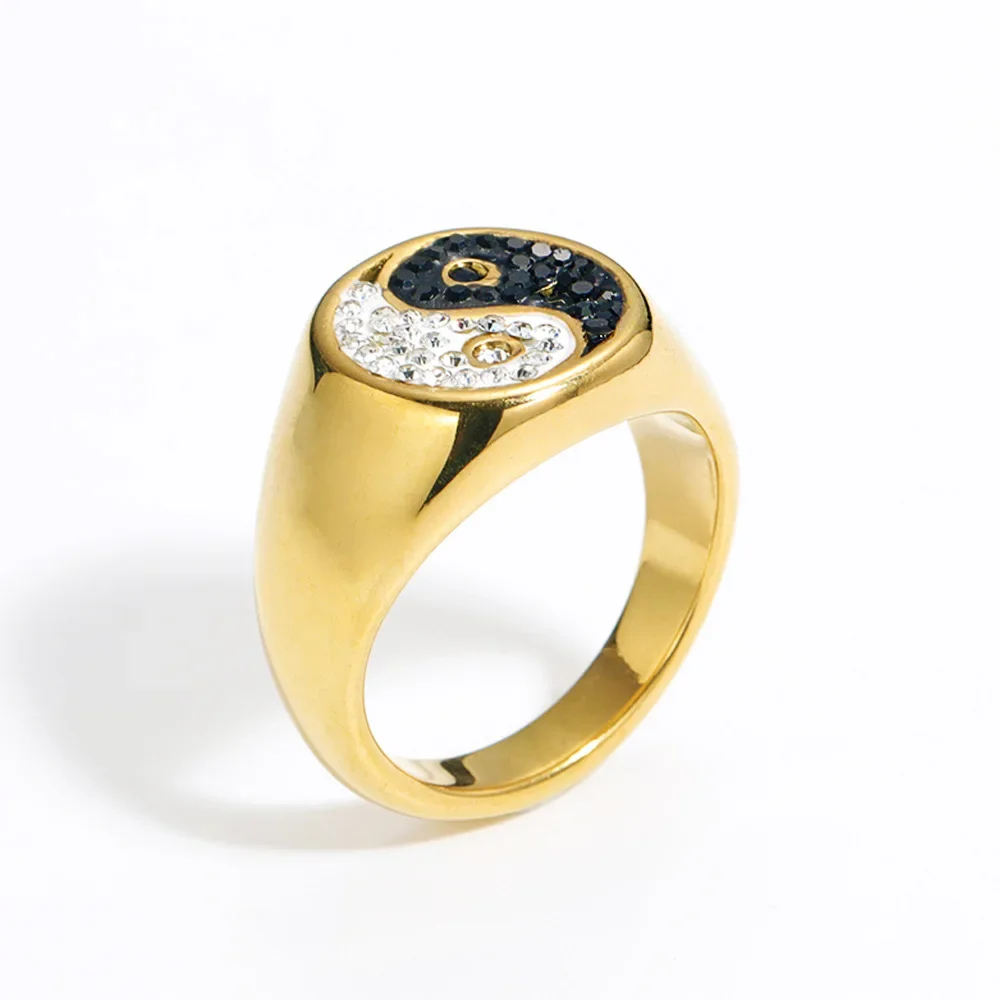 

Stainless Steel Rings for Men's Sizes 6-13, Bagua Yin Yang Inlaid Diamond Jewelry