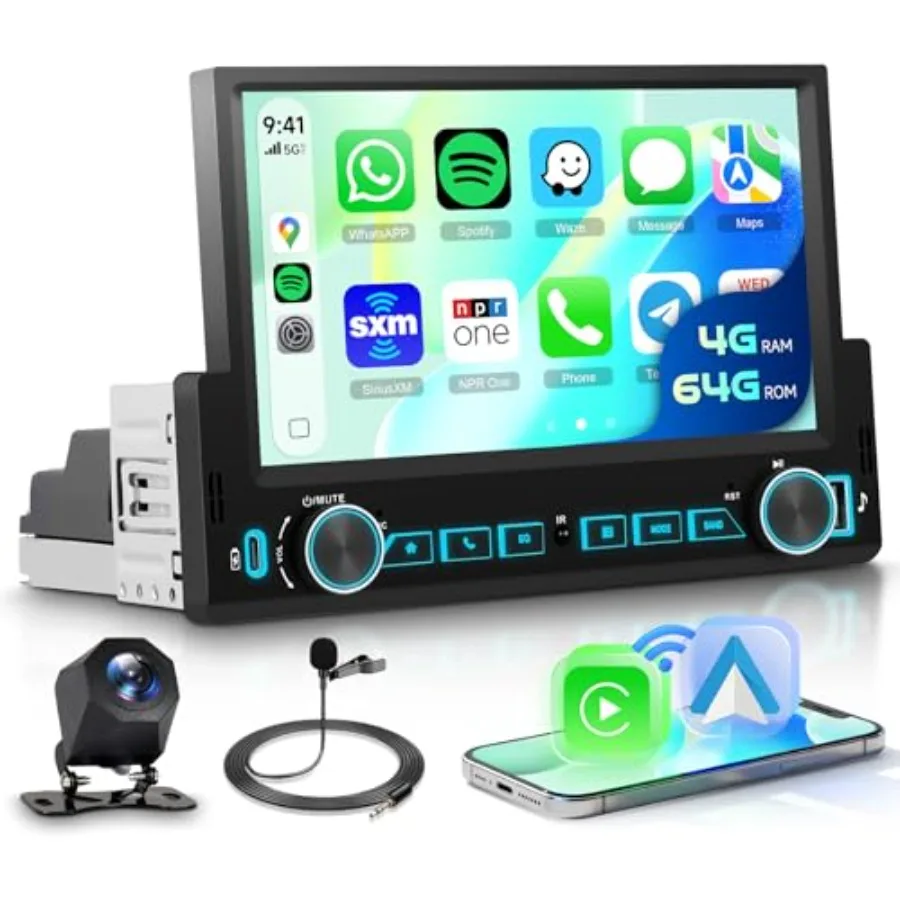 

Car stereo for automotive use, IPS touchscreen, black, 4G+64G Android 15 with Wireless CarPlay and Android Auto support