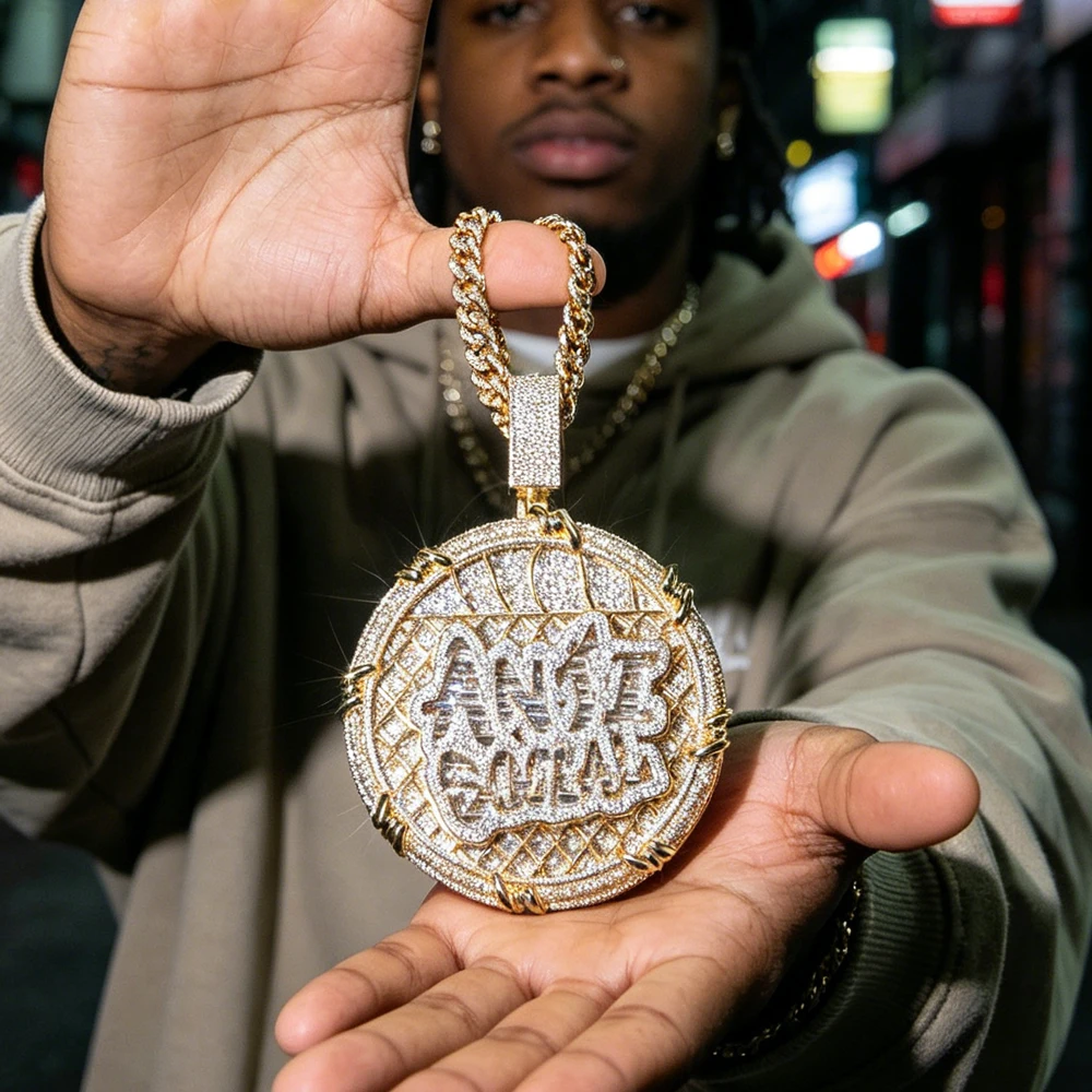 Sparkling 3D Letter Pendant Hip-hop Necklace Rapper Fine Jewelry Gifts for Men Boy Friends Punk Street Party Music Festival