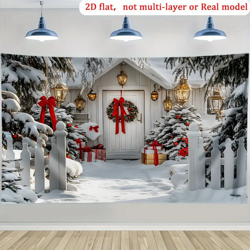 VIKAMA Winter Wonderland Christmas Banner Christmas Decorations, Snowy Cottage Scene Party Photography Backdrop Nordic Style
