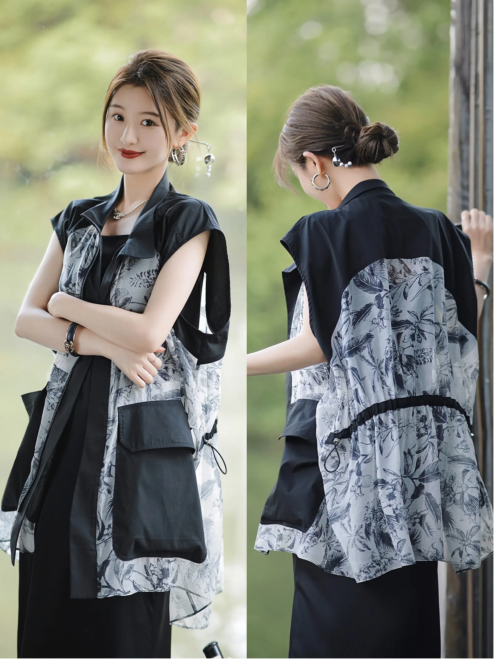 

Женский комплект Zhaodaxi: Принтованный жилет и модный комплект из смесового полиэстера и хлопка, летняя коллекция, приталенный крой