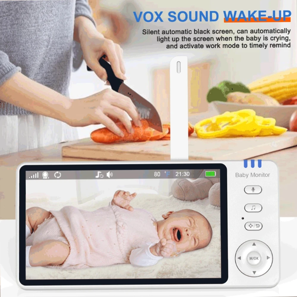 5 Inch Video Baby Monitor With Audio Camera Mother Kids Surveillance 2-Way Audio Temperture Display 22Hrs Battey Nanny Camera