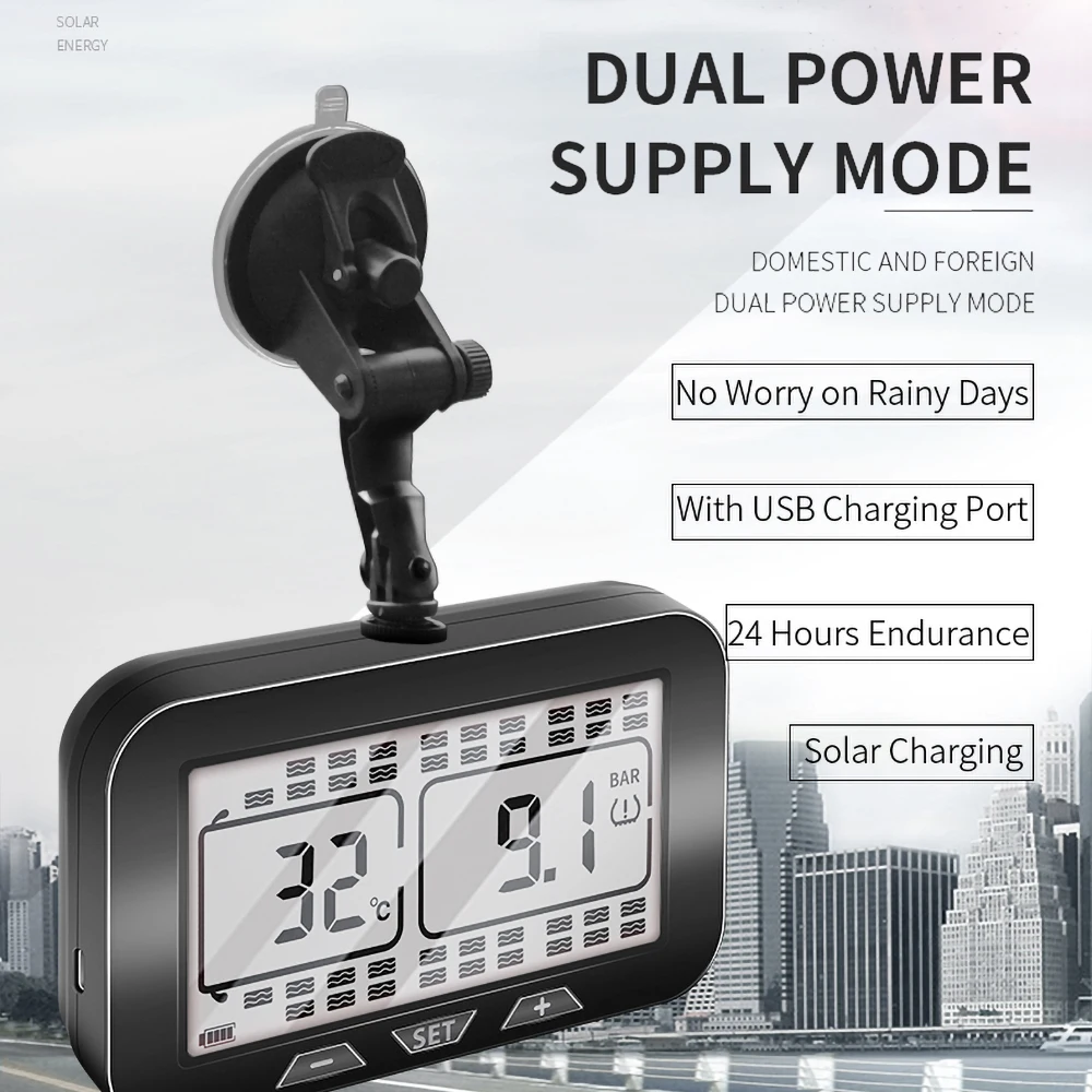 

Solar Power TPMS Car Tire Pressure Alarm 360 Adjustable Monitor Auto Security System Tyre Pressure Temperature Monitoring Sensor