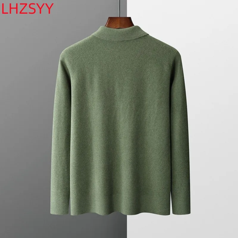 Men\'s New 100% Pure Wool Sweater Spring Autumn Knit Lapel Pullovers Youth Loose Versatile PoLo Shirt Short Bottom T-shirt Tops