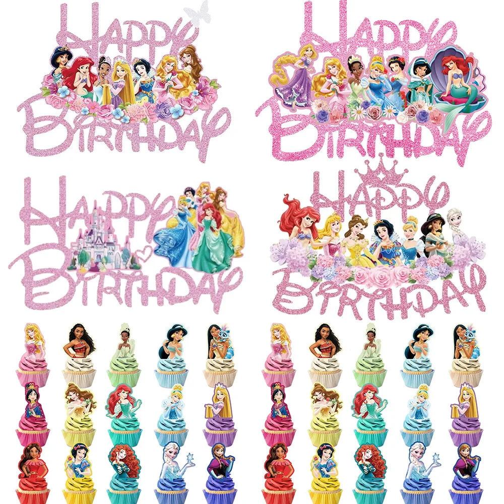Принцесса Диснея, украшение для торта, принадлежности для дня рождения, розовый топпер для торта, замок принцессы, свадьба, детский день рождения, детский душ
