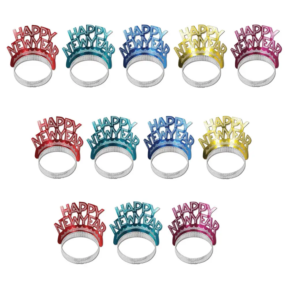 

12Pcs Sparkling Happy New Year Headband Paper Tiaras New Year Party Accessory Sparkly Headbands for Women Paper Headband