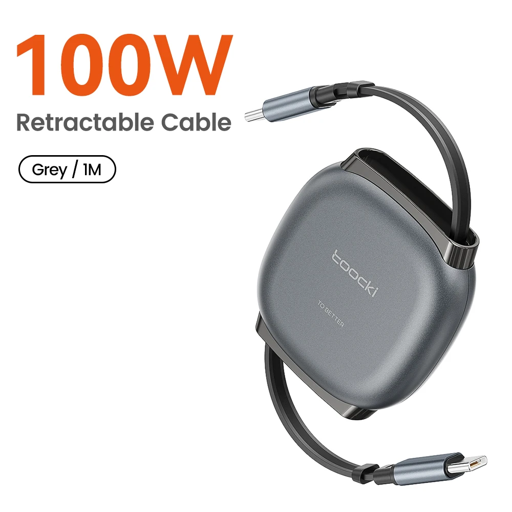 Toocki 100W Type-C intrekbare kabel voor iPhone 16 15 Pro Max Samsung snellaadkabel mini formaat 480Mbps datakabel