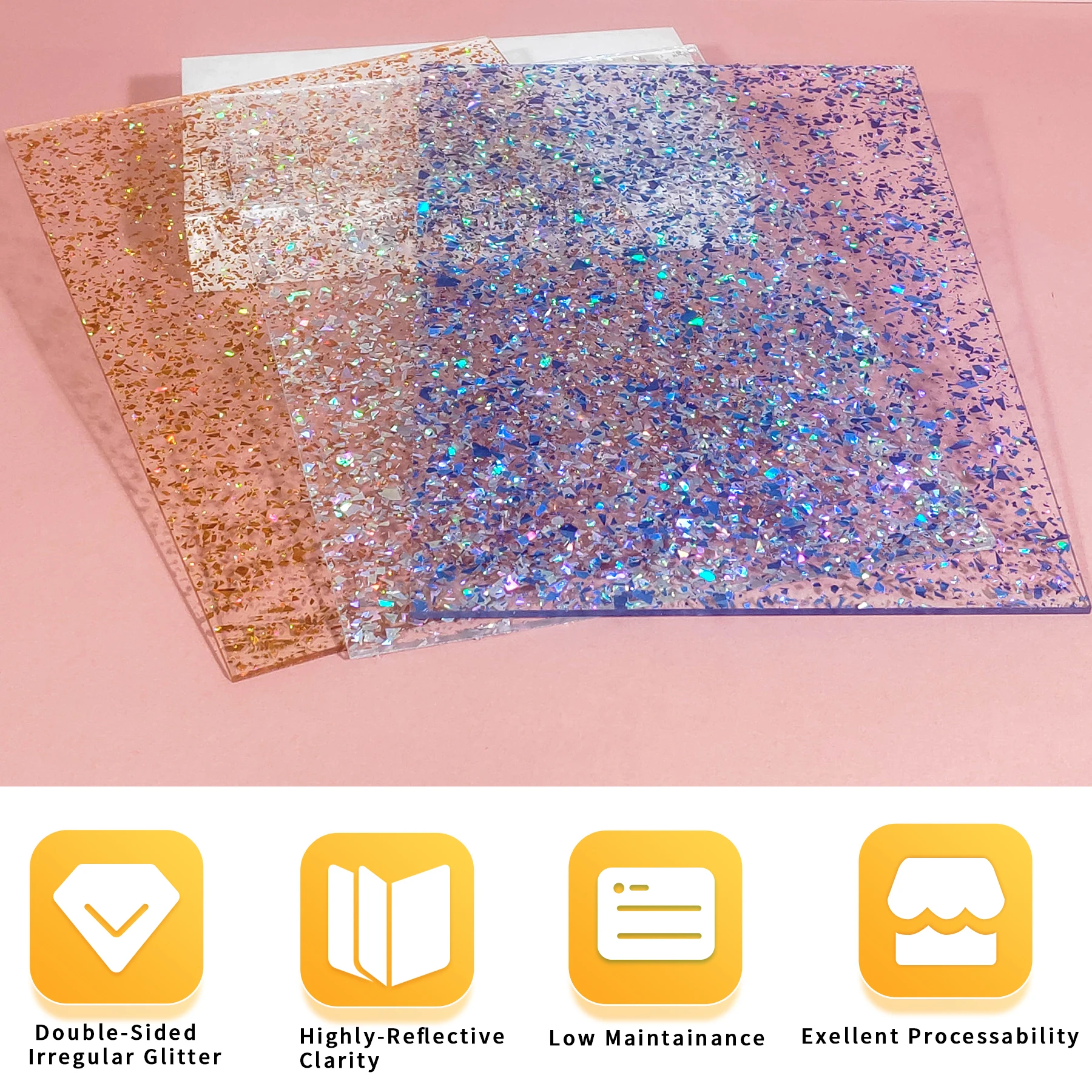 12x8 inch semi-transparent Holographic Glittering 3.0 Sheets for Jewelry Craft  Art Work One for each color  glitter acrylic