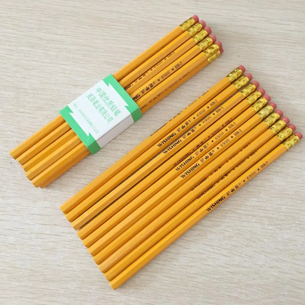 10 Pcs .2 Woodcase Pencils school Break Resistant Yellow Barrel, Hexagonal shape design, from falling