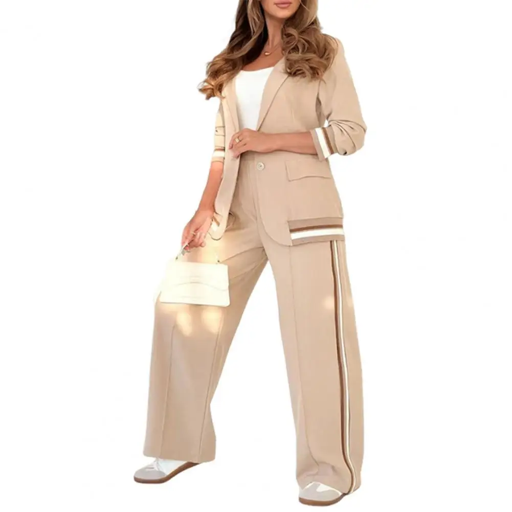 Completo primaverile da donna Completo da ufficio elegante da donna con giacca con colletto rovesciato Pantaloni a gamba larga a vita alta per i pendolari