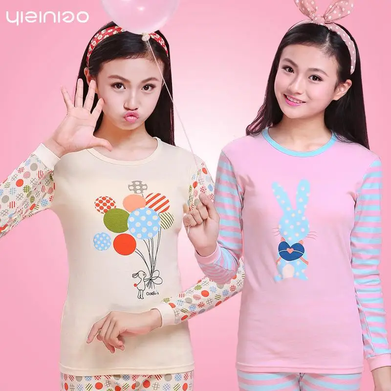 

Girls Pure Cotton Thermal Underwear Set Thin Warmth Home Clothes Long Pants Single Layer Heat Generating Undergarments