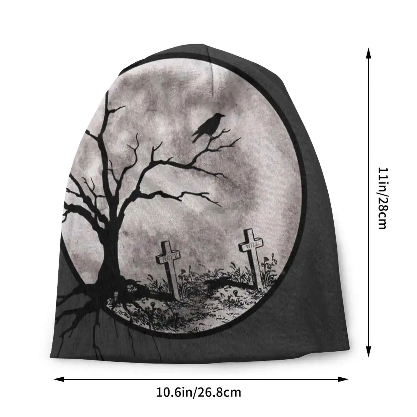 Graveyard Print Knitted Hat Warm Beanie Outdoor Caps Tombstone Graveyard Raven Graveyard Crow Graveyard Tree Graveysrd Moon