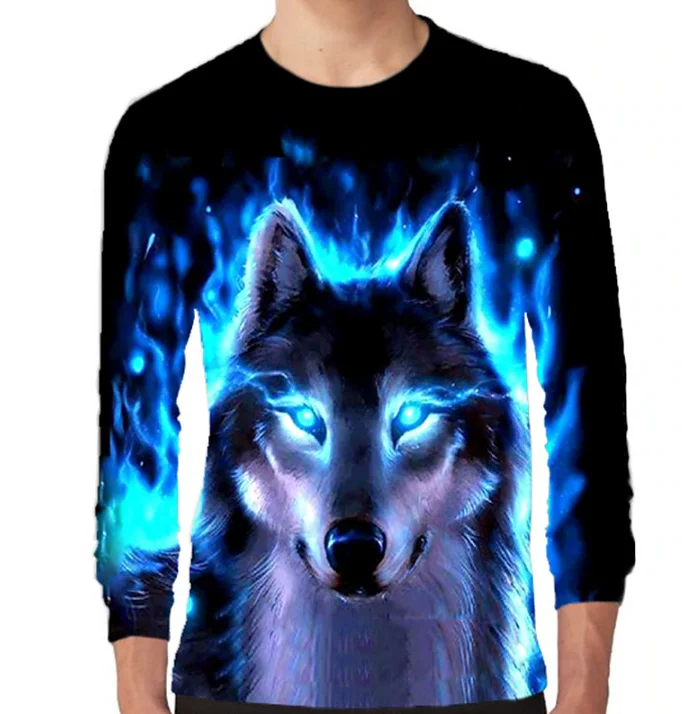 

Осенняя мужская футболка с 3D принтом Animal Wolf и круглым вырезом, повседневные модные футболки большого размера с длинными рукавами, модные топы, трендовая мужская одежда