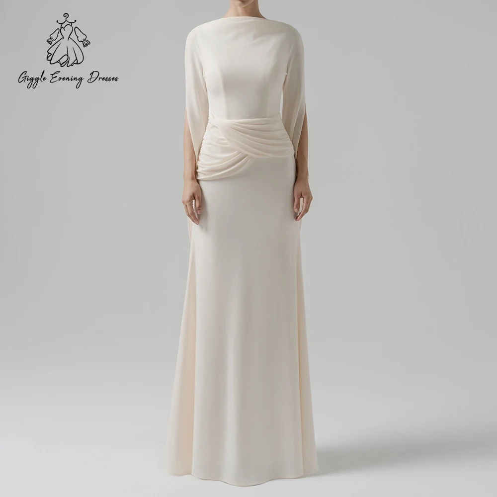 Giggle Fashion Jersey Abiti da sera Pacchetto anca Abito a sirena Abiti da ballo Slim Manica intera O Collo Abito da festa solido Personalizzato