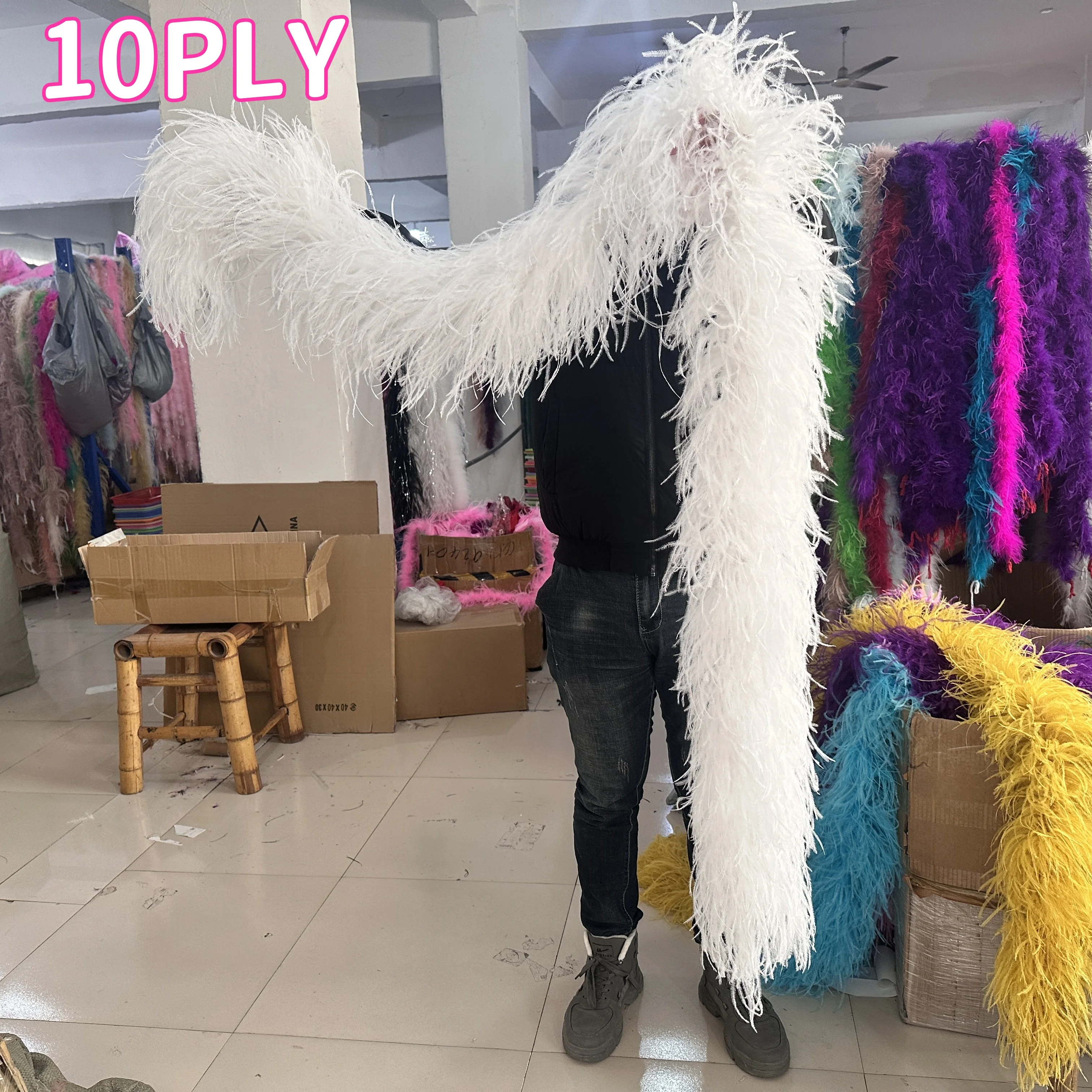 10 PCS Fluffy Ostrich Feather Boa 10 Ply Trim Natural Ostrich Feather Scarf 2 Meters Party Clothimg Sewing Wedding Dress Decor