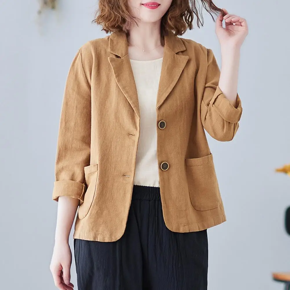 Women Cotton Blend Jacket Elegant Double Button Suit Coat for Fall Spring Stylish Turn-down Collar Cardigan Jacket with for Men