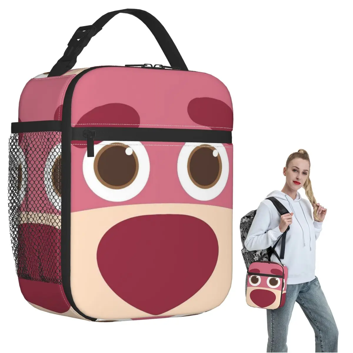 

Strawberry Bear Cartoon Insulated Lunch Bag for Women Kids Portable Food Boxes Thermal Lunch Box Tote