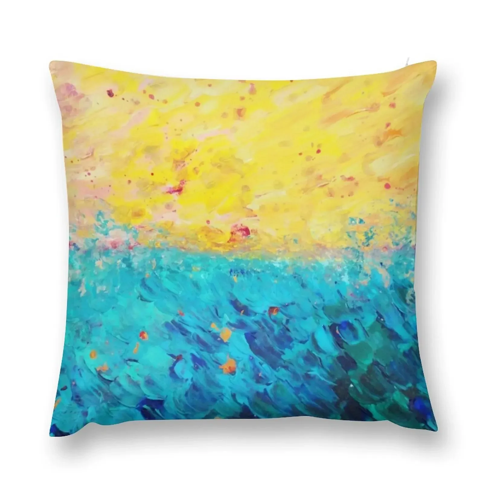 THE DIVIDE - Stunning Bold Colors, Ocean Waves Sun, Modern Beach Chic Theme Abstract Painting Throw Pillow