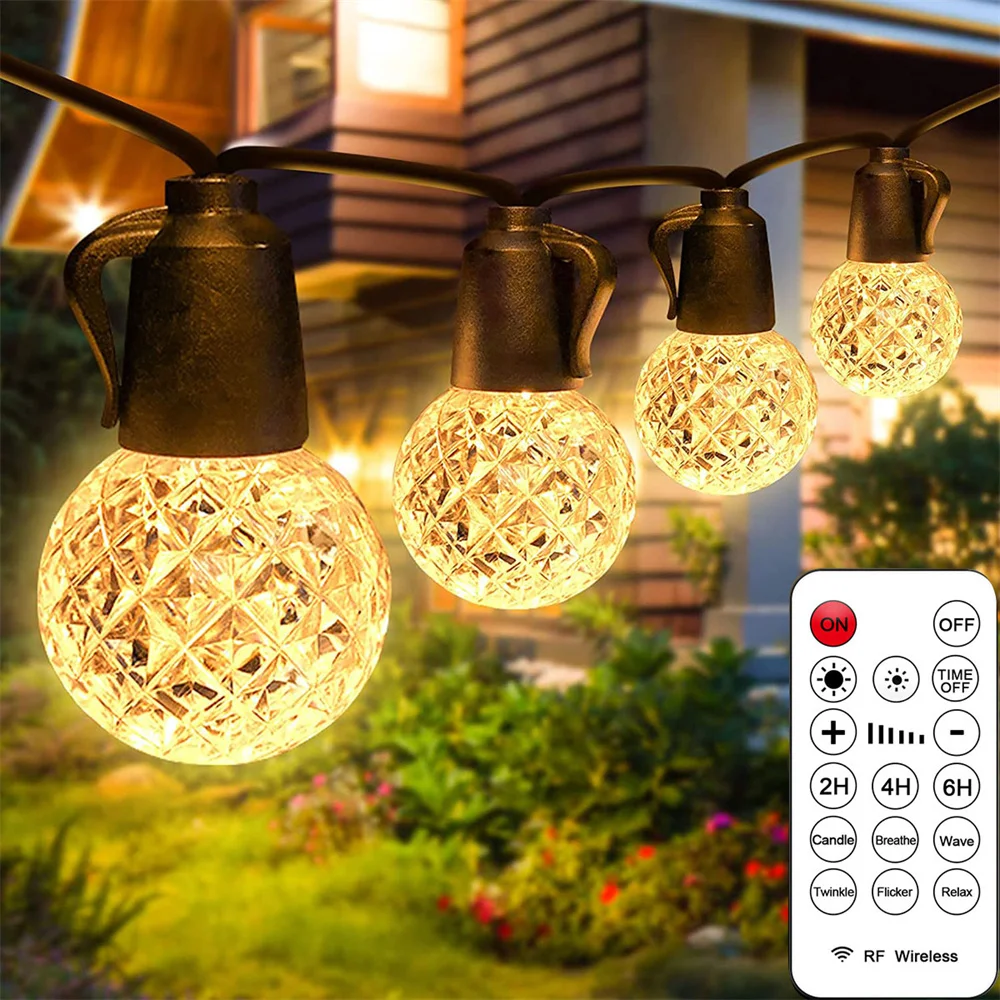 15M 20 LED G40 Globe Bulb String Light Waterproof Garden Track Light Fairy Warm White Bulb for Outdoor Party Backyard Lighting