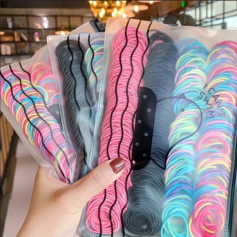 Colorido Elastic cabelo bandas para meninas, elástico para crianças, rabo de cavalo titular para crianças, cabelo laços acessórios, 2,5 cm, 100pcs por conjunto