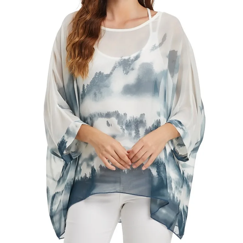 

Модная женская богемная шифоновая рубашка для отдыха на море, солнцезащитная одежда, накидка на бикини