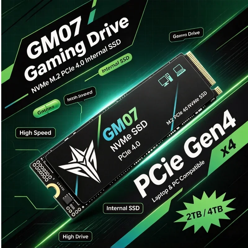 New GM07 M.2 NVMe SSD PCIe 4.0 Internal Solid State Drive, 500GB 2TB 4TB M2 SSD Hard Disk for Laptop Desktop PC