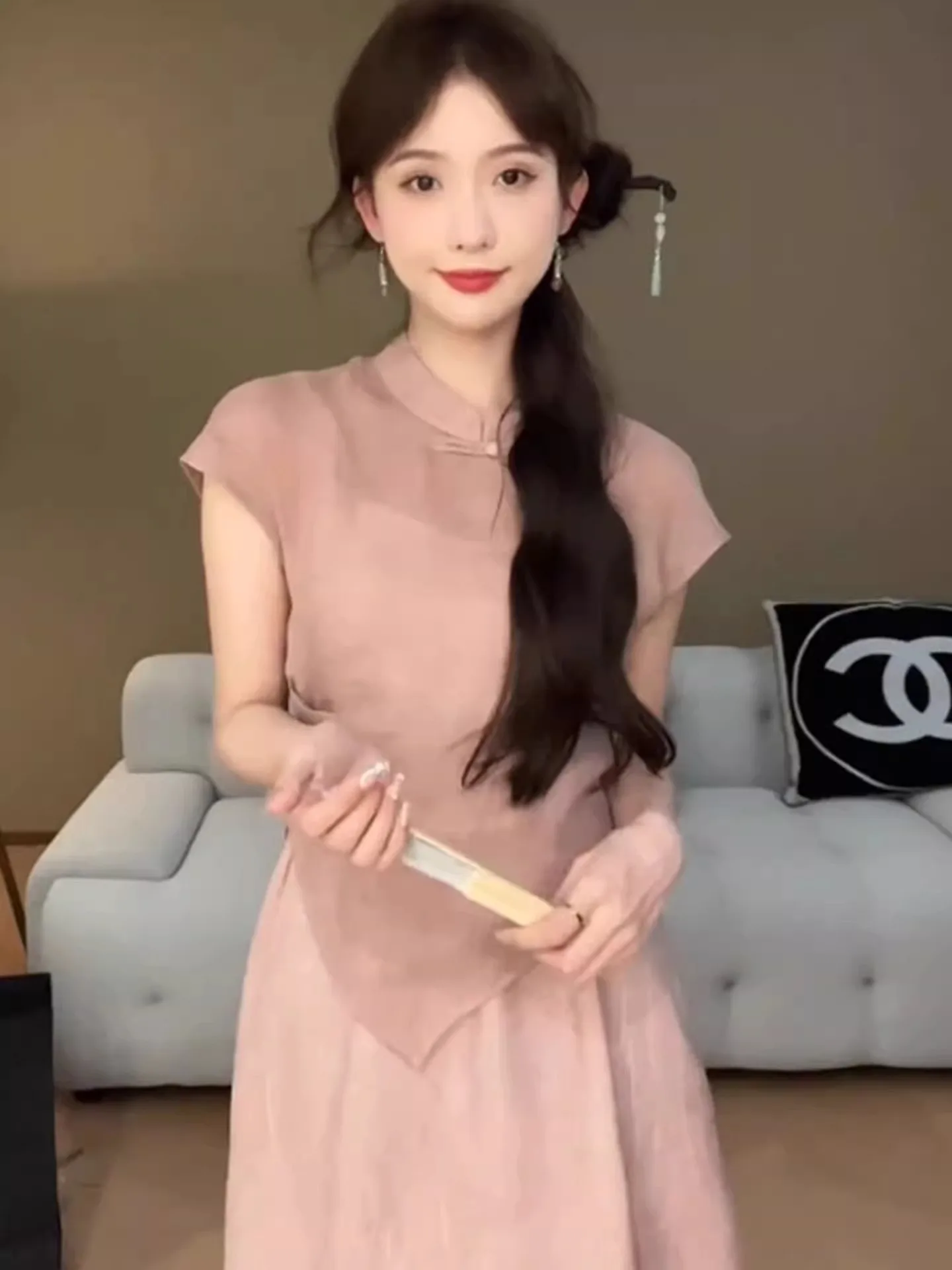 

Ele oulder Stand Collar Top Gentle Sle ort Sve 2025 Autumn Pure Color Small irt Korean Version Straight Cut