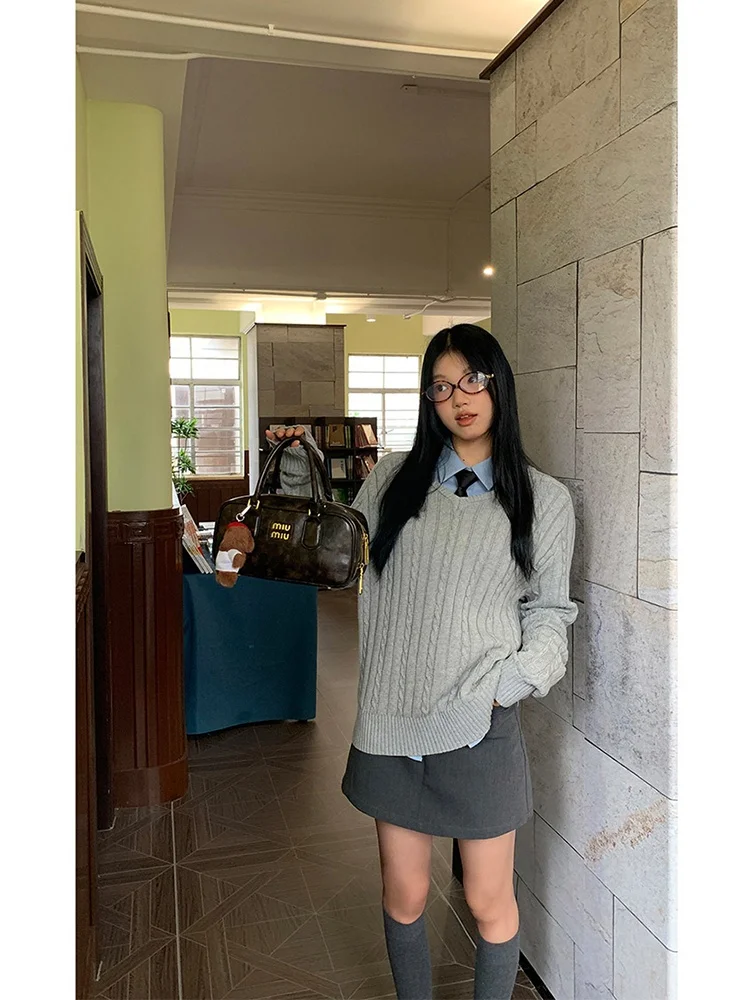 

ay V-Ne Sweater Women's Inner Wear Lazy Sle Design High-End Feeling Knitted irt Autumn Winter Cotton Long Sve