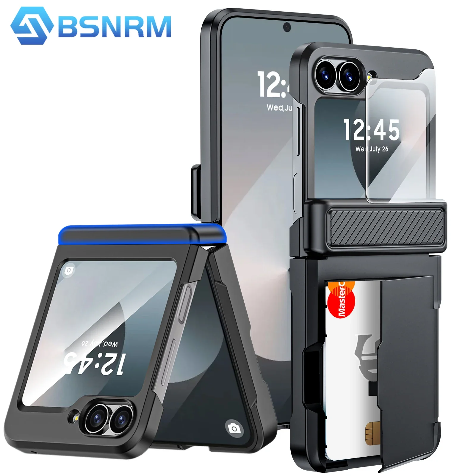 

For Samsung Galaxy Z Flip 6 Wallet Case,with Hinge Protection,Card Holder [RFID Shielding] & Screen Protector Case-Black