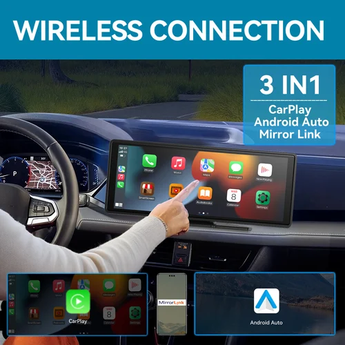 Imagen 2 del producto Pantalla Carplay para coche, Carplay inalámbrico portátil de 10 ""Android Auto, receptores de Audio estéreo ar para enlace de espejo de navegación GPS para coche