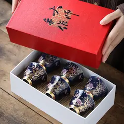Ceramic Tea Cup Outline In Gold Teacup Chinese Kung Fu Master Cup Creative Personality Gift Box for Friends Tea Cup Set of 6