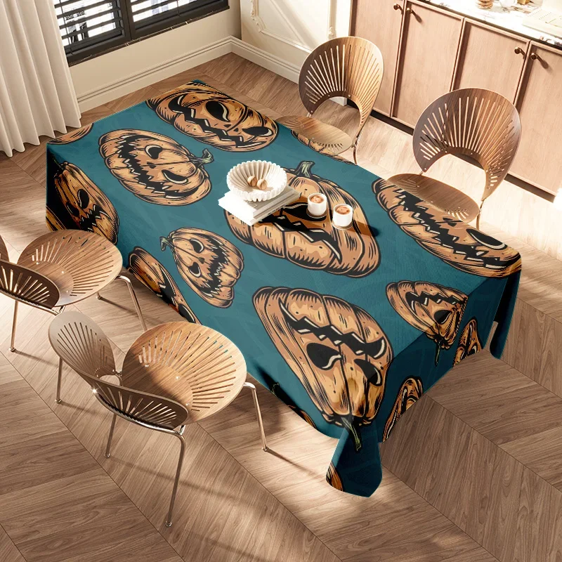 Cozy Halloween-themed Tablecloth Featuring Pumpkins Perfect for Your Fall Decor!