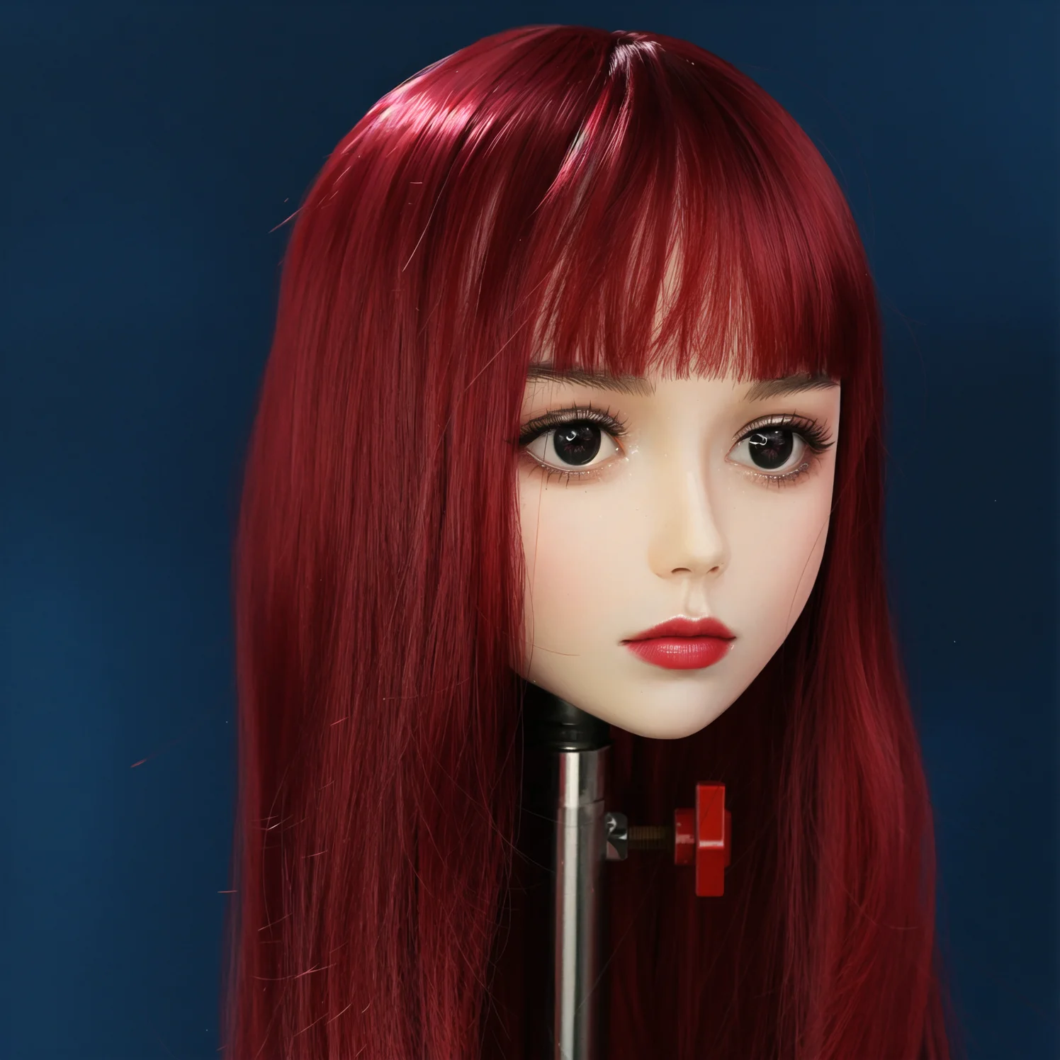 Model kepala boneka wanita yang sangat imut, bahan TPE, wig merah anggur, pasangan sempurna, tekstur lembut, teman tidur malam, dekorasi meja