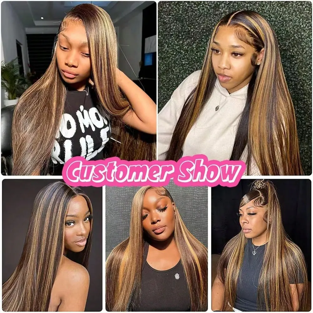 P4/27 mettre en évidence droite 13x4 HD dentelle frontale perruques cheveux humains sans colle perruque brésilienne Ombre miel blond couleur perruque pour les femmes