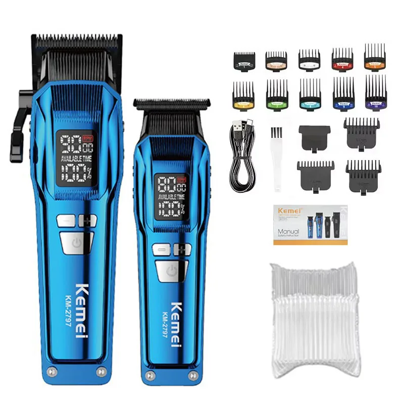 Kemei Trimmer KM-2797 Oplaadbare elektrische tondeuse Set LCD-scheerapparaat KM-1112 Droge en natte scheermachine Draadloze kit