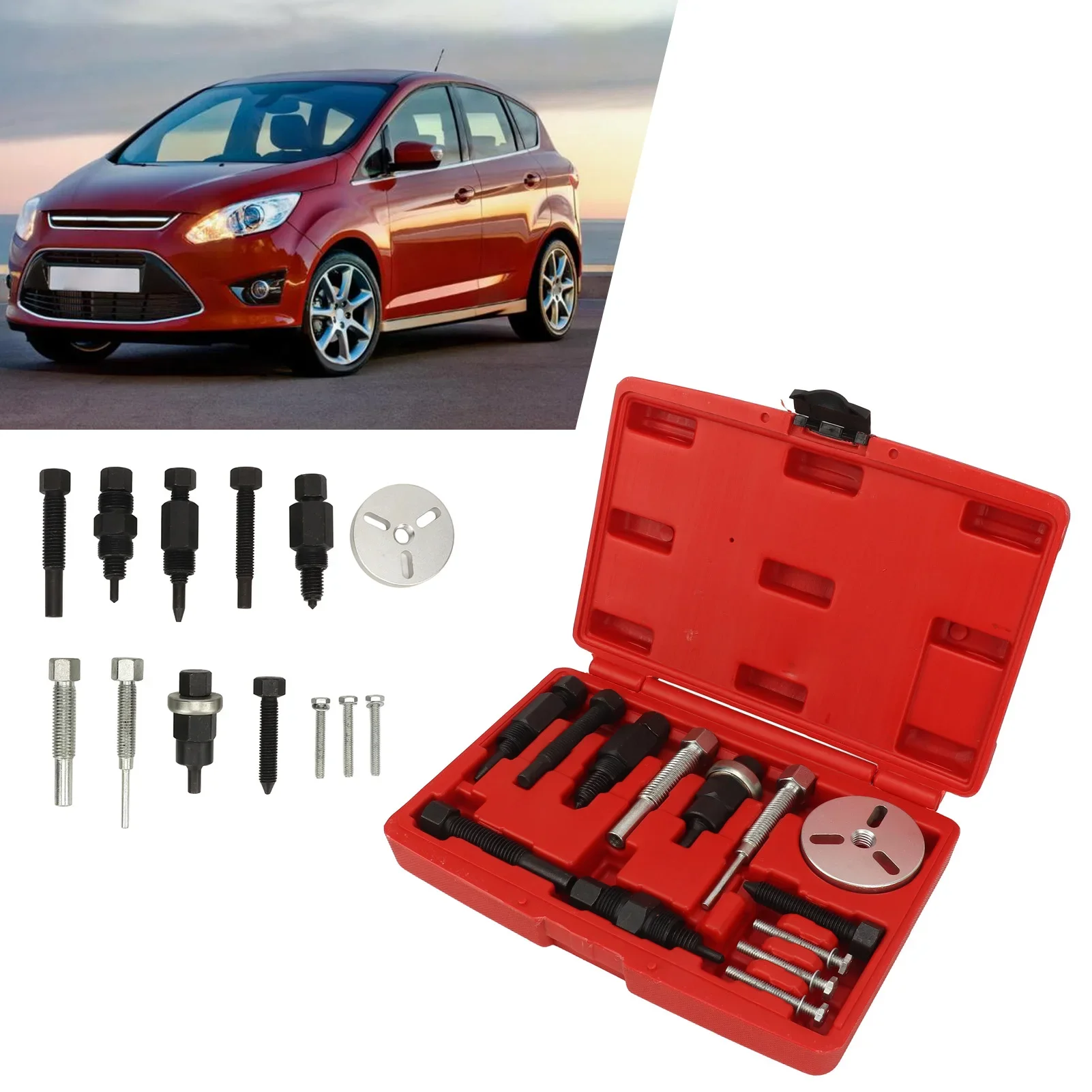 

13 шт., съемник ступицы сцепления из углеродистой стали и установочный комплект для автомобильного компрессора переменного тока, эффективный портативный автомобильный инструмент