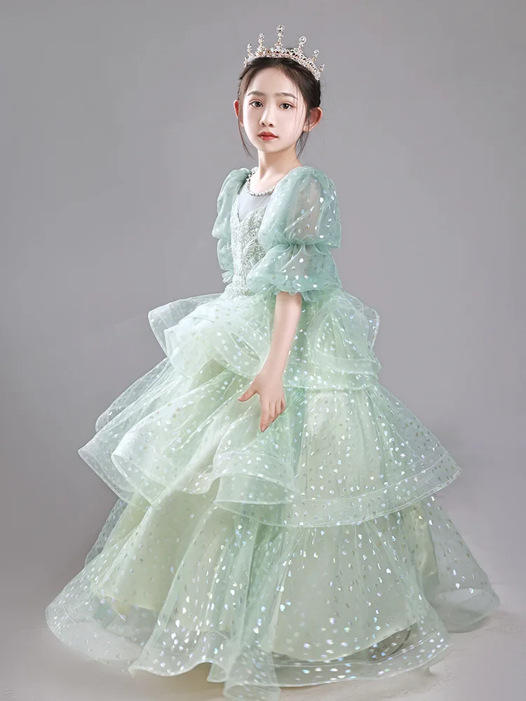 Vestido de menina de lantejoulas infantil, vestido de festa de aniversário, brilhante, casamento, fofo, bebê, primeiro, alto grau, 2024