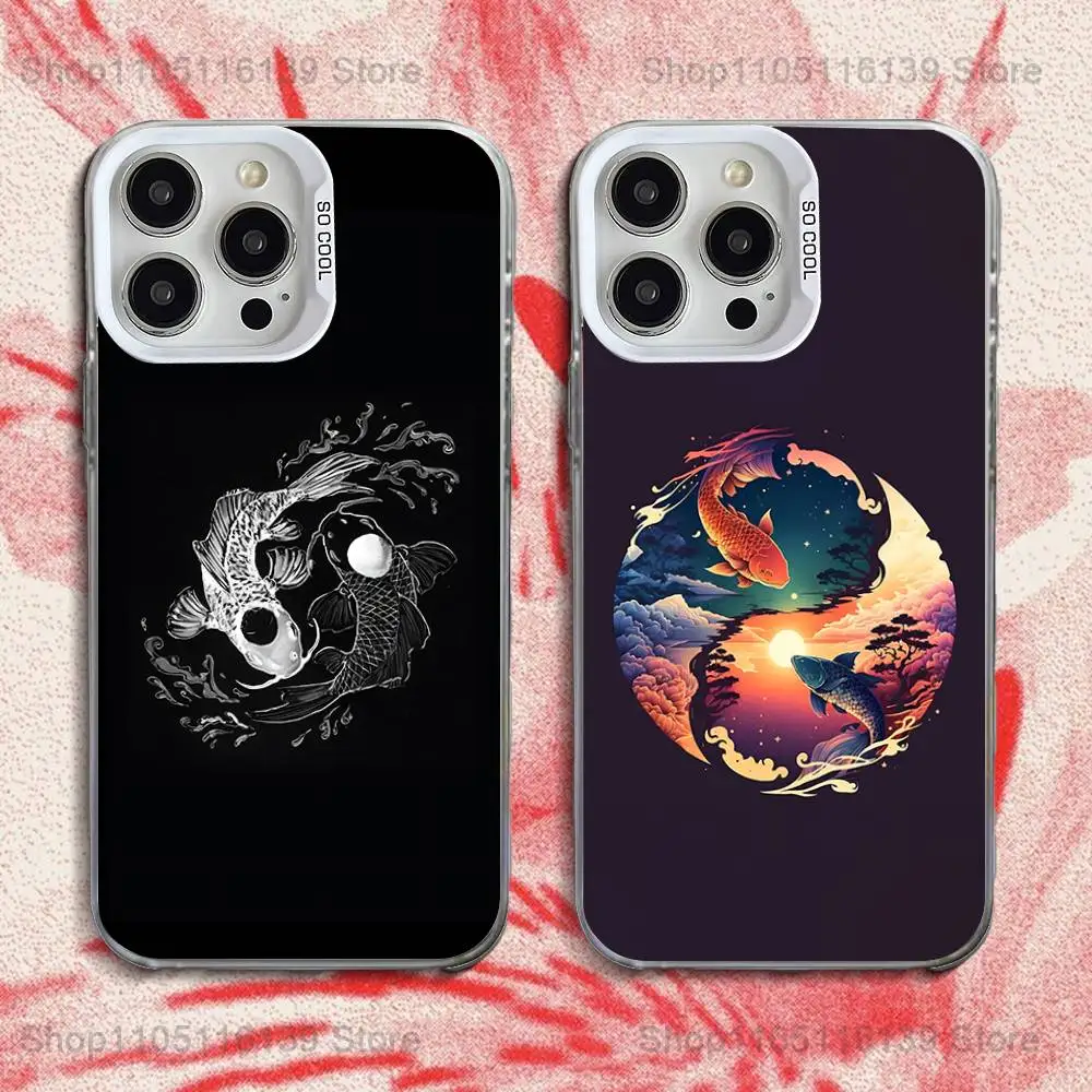

Koi Carp Fish Yin Yang Art Phone Case For iPhone 16,15,14,13,12,11,Pro,XS,Max,Plus,Mini,SE White Candy Matte Shockproof Cover