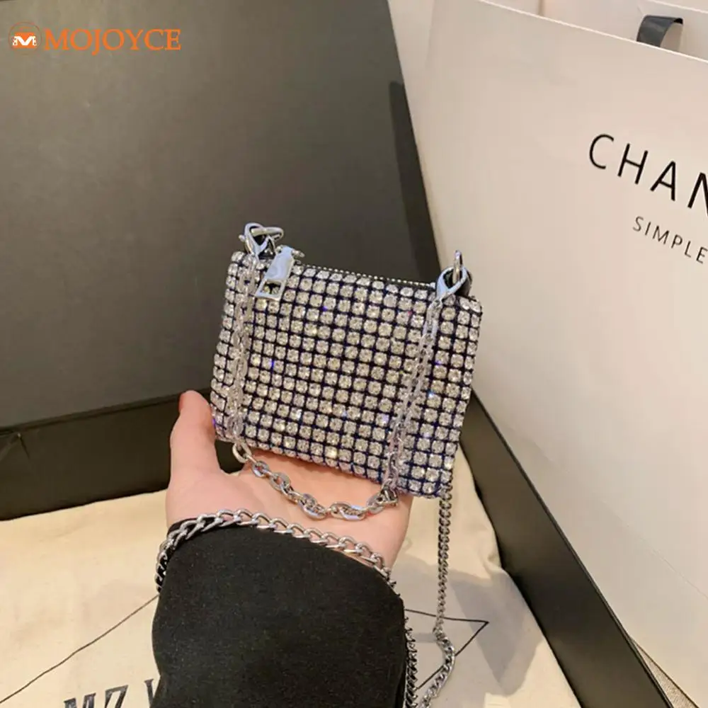 Luxury Chain Satchel Ladies Diamond Zero Wallet Bags Fashion Rhinestone Coin Small Purses Trend Metal Double Mini Crossbody Bags