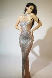 Women Sexy Diamond Shiny Stretch TightJumpsuit Party Bar Nightclub Dj Female SingerStage Performance Clothing Tiaotiaotang B278