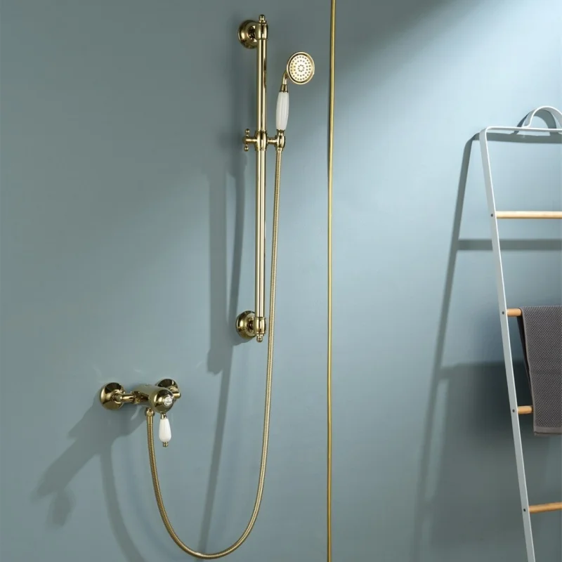 

Golden luxury bathroom shower faucet kit brass gold-plated bath shower faucet wall-mounted Chrome bathtub and shower faucet kit