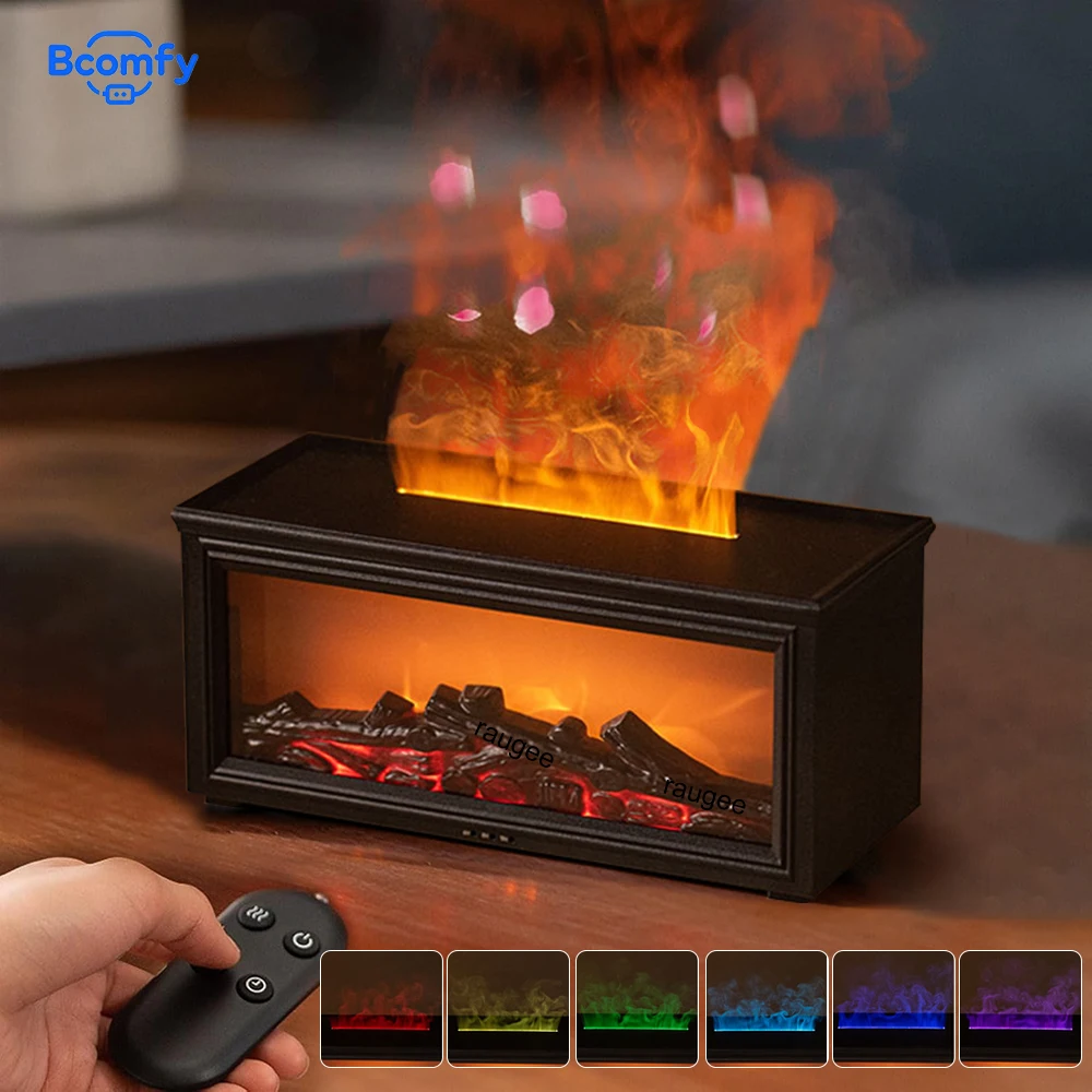 Aroma Air Humidifier Simulated Fireplace Essential Oil Diffuser 280ML Household Colorful Flame Aroma Diffuser with RemoteControl